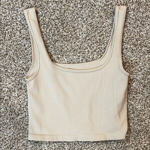🩷Beige Ribbed Square Neck Tank Top